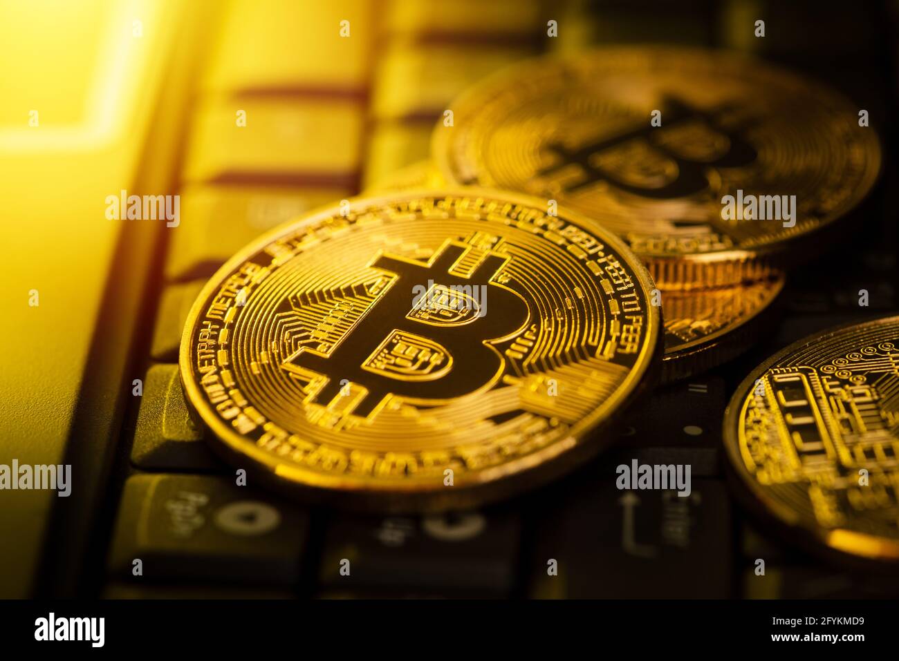 Close up golden coin with bitcoin symbol, bitcoin is one of the most famous  cryptocurrency Stock Photo - Alamy