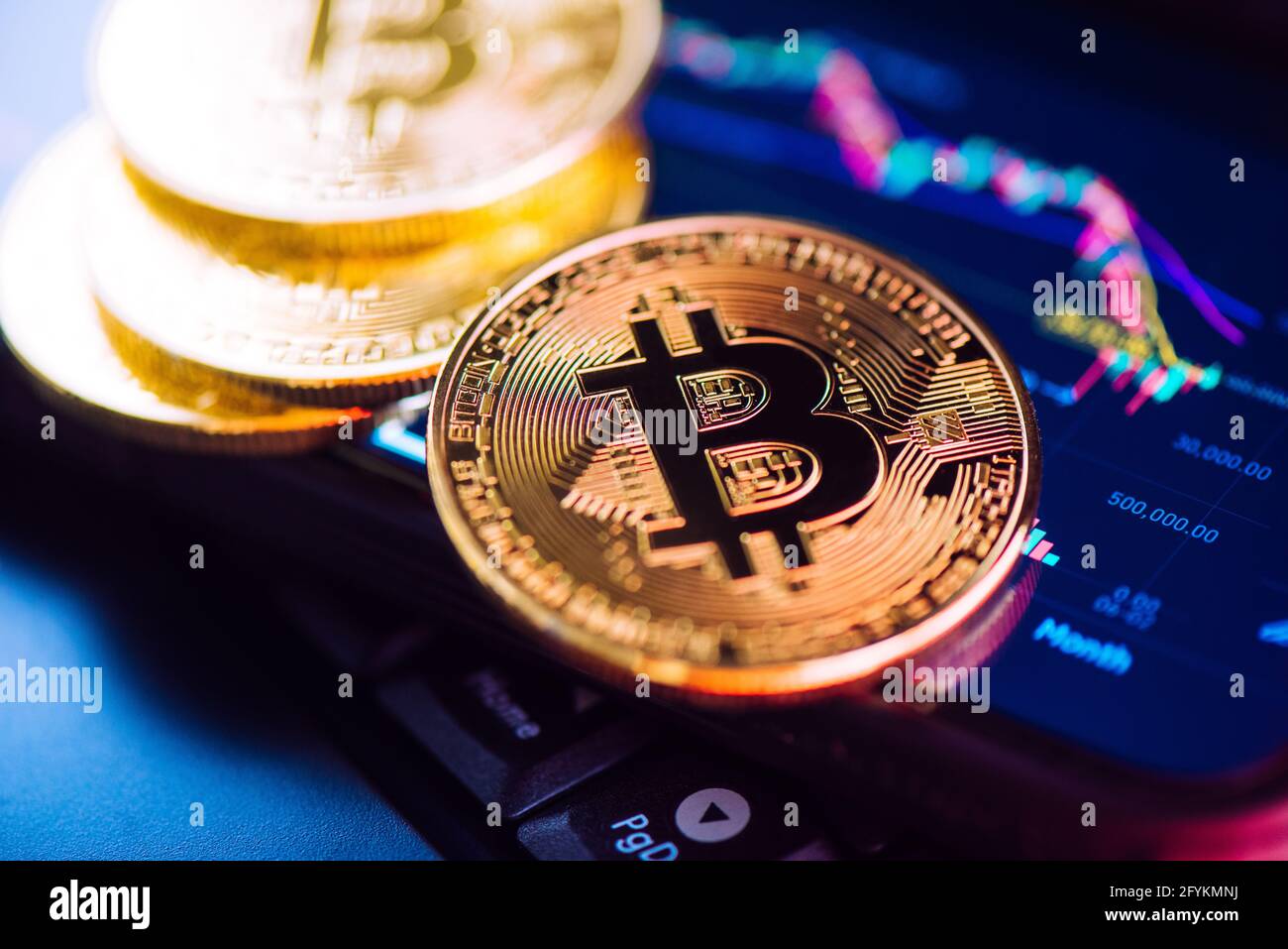 Close up golden coin with bitcoin symbol, bitcoin is one of the most famous  cryptocurrency Stock Photo - Alamy