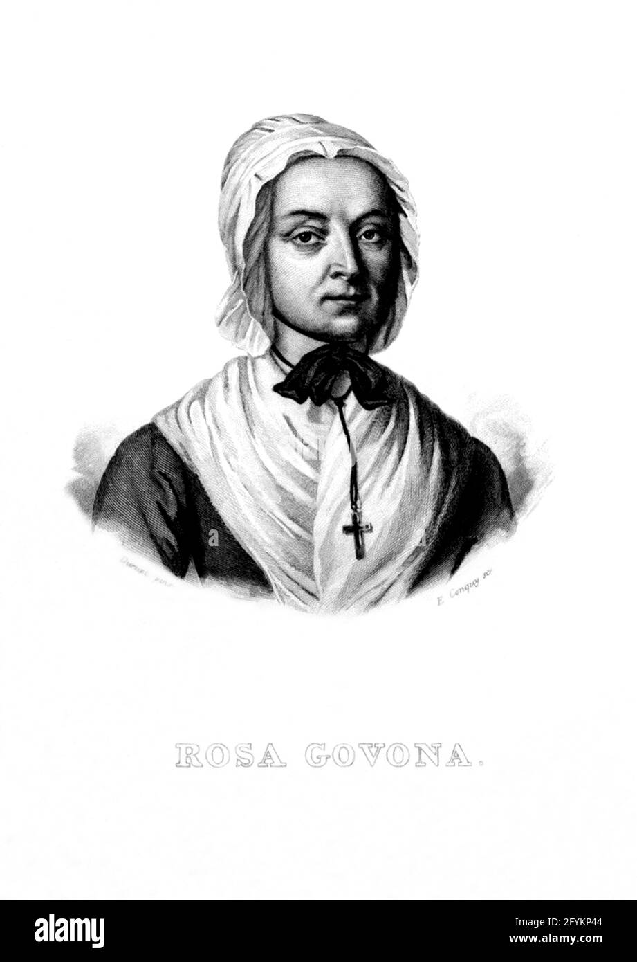 1770 ca , ITALY : The italian rich philanthropist ROSA GOVONA ( 1716 - 1777 ) . In 1742 he opened his house to some orphan girls or from very poor families and to some street girls and instructed them to work by introducing them to the Christian faith . Portrait engraved by E. Congraj, pubblished in 1835 .- RELIGIONE CATTOLICA - CATHOLIC RELIGION - portrait - ritratto - filantropo - filantropa - FILANTROPIA - Roman Catholic Church ---  Archivio GBB Stock Photo