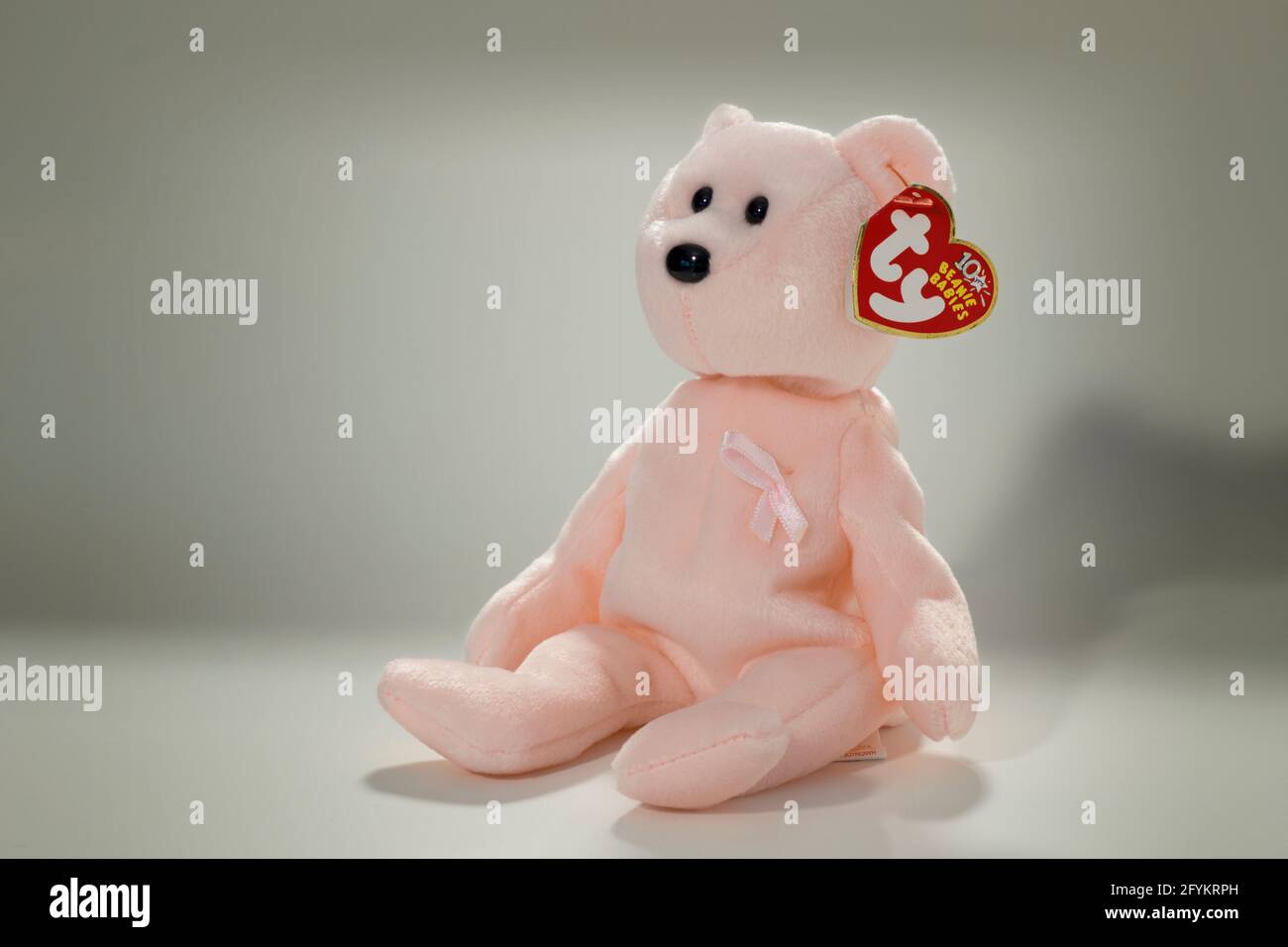 Photo of Beanie Baby named Cure. Date of Birth October 1, 2003 Stock Photo