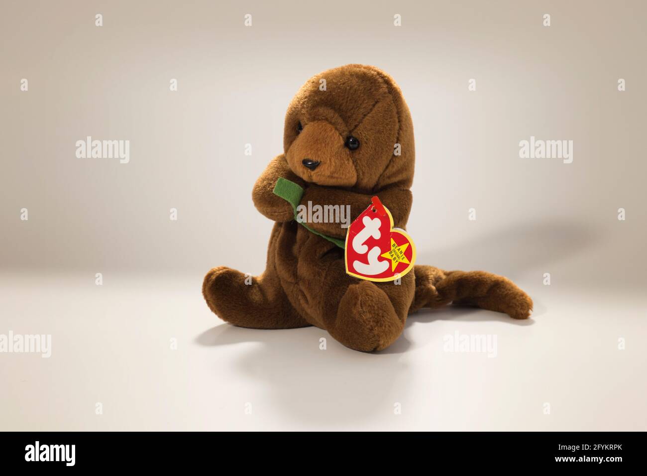 Photo of Beanie Baby named Seaweed. Style 4080. Date of Birth March 19,1996. Stock Photo