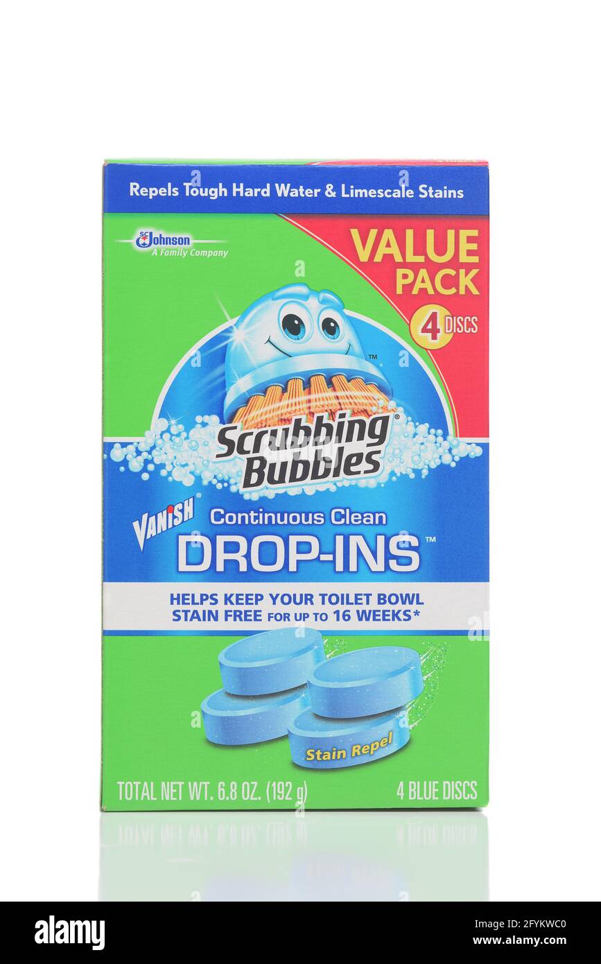 IRVINE, CALIFORNIA - 28 MAY 2021: A package of Vanish Scrubbing Bubbles Drop-ins, toilet bowl cleaner. Stock Photo