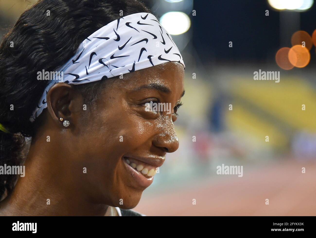 Doha, Qatar. 28th May, 2021. Shelly-Ann Fraser-Pryce of Jamaica reacts ...