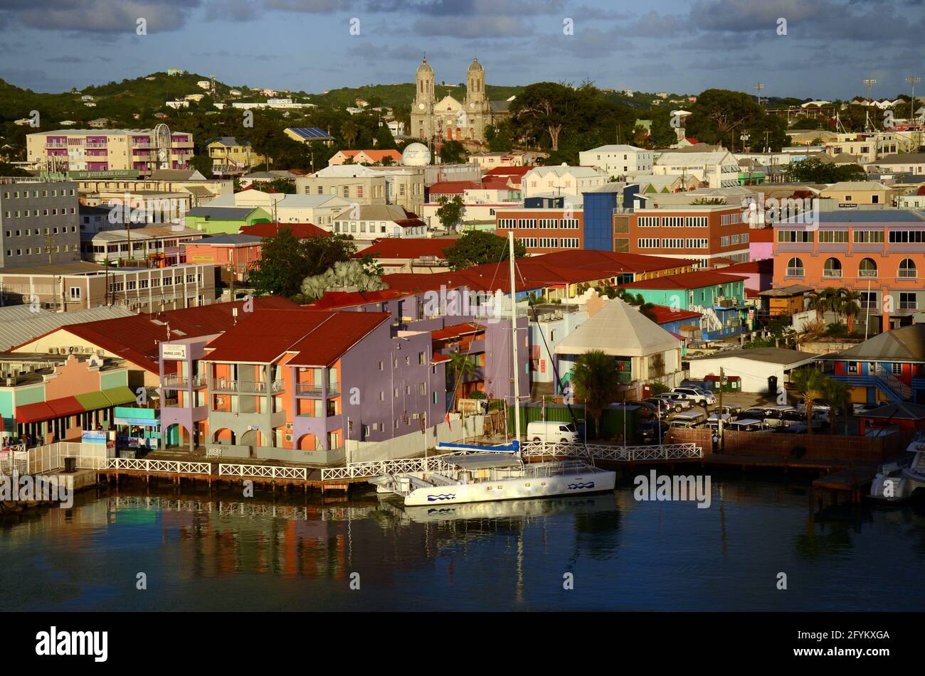ST. JOHN, ANTIGUA AND BARBUDA; CARIBBEAN; CRUISE PORT, ST JOHN'S CATHEDRAL; VIEW FROM HERITAGE QUAY Stock Photo