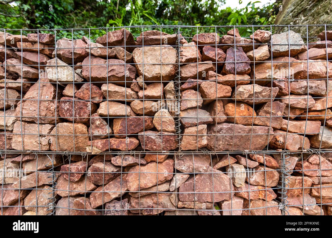 Gabion retaining wall. Lydney Dock, Forest of Dean. UK Stock Photo Alamy
