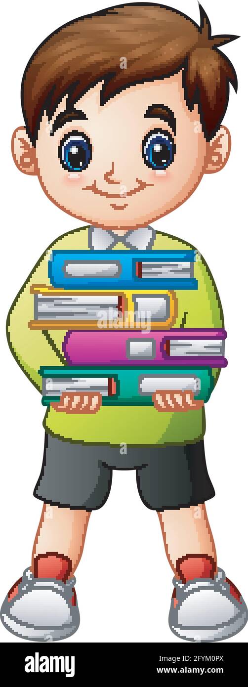 Cartoon boy holding a pile of books Stock Vector Image & Art - Alamy