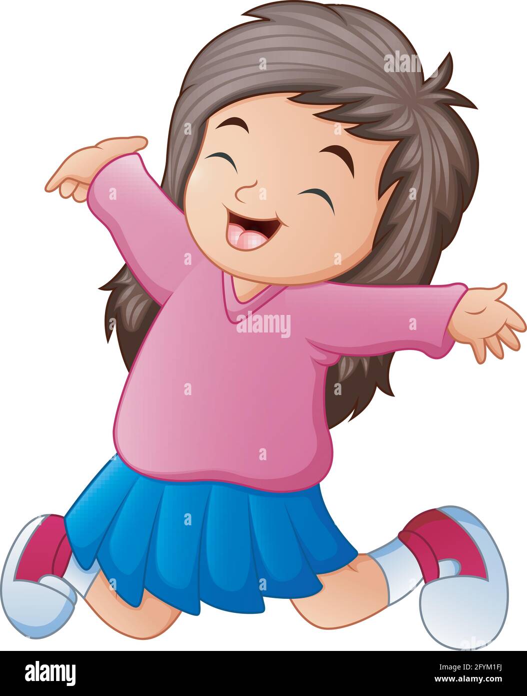 Cartoon happy little girl jumping Stock Vector