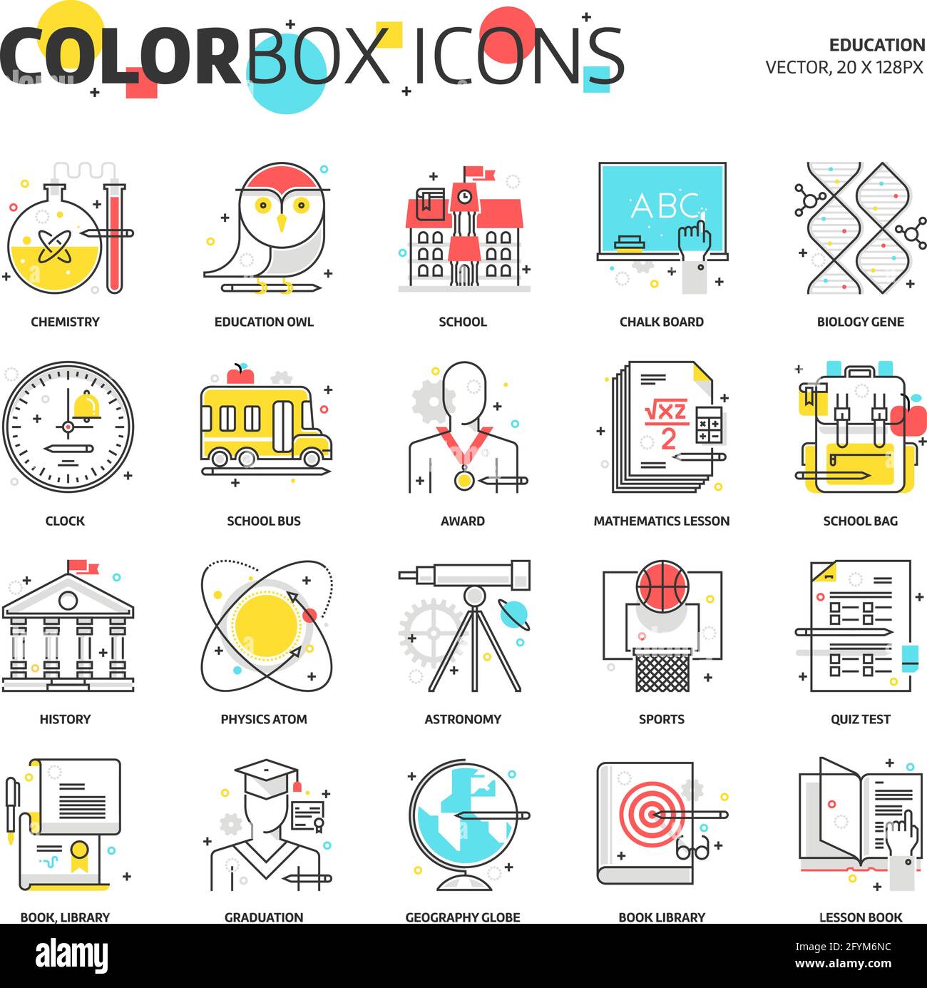 Color box icons, education icons, backgrounds and graphics. The  illustration is colorful, flat, vector, pixel perfect, suitable for web and  print. Lin Stock Vector Image & Art - Alamy