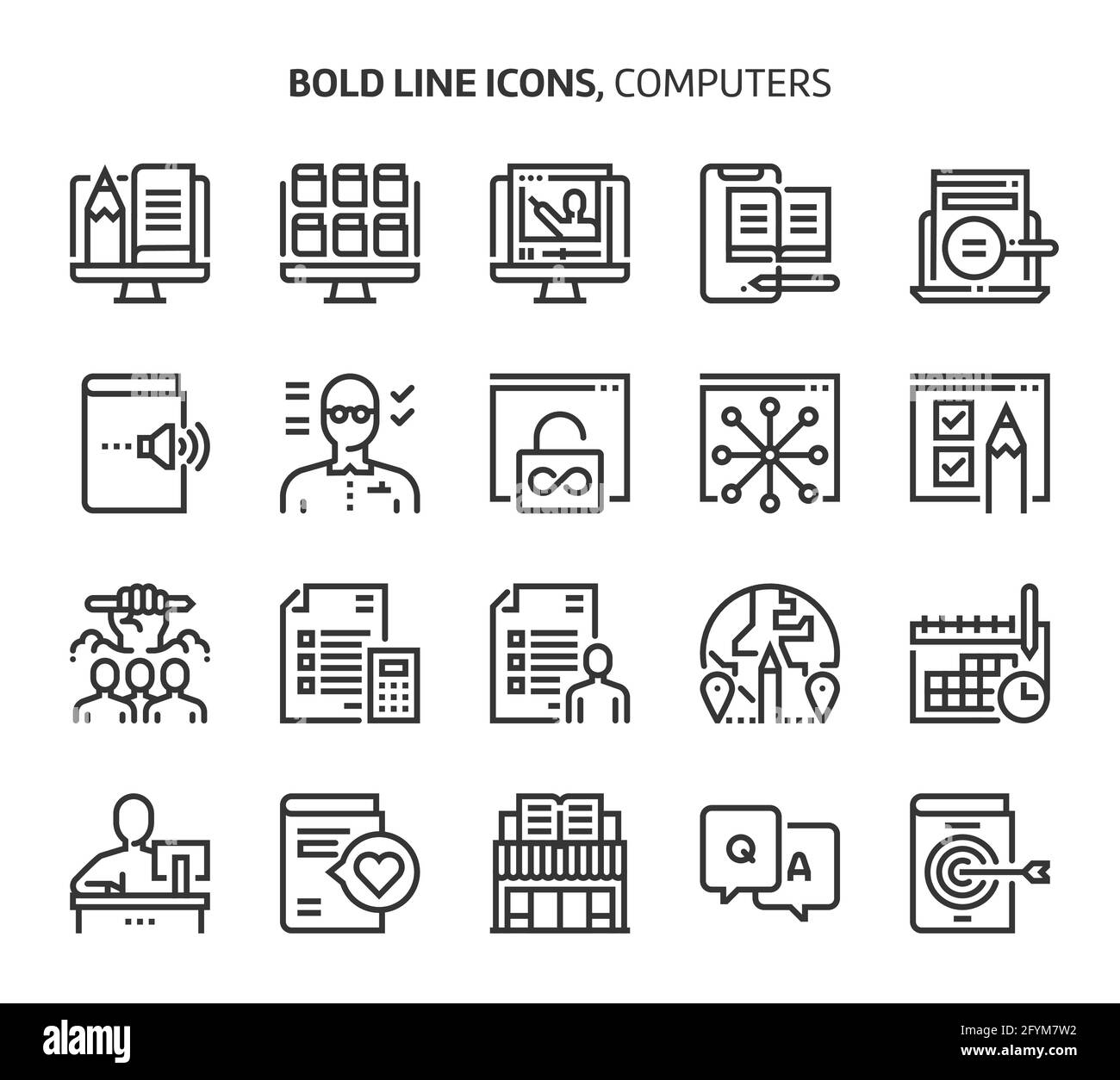 Computers and networking, bold line icons., editable stroke, 48x48 ...