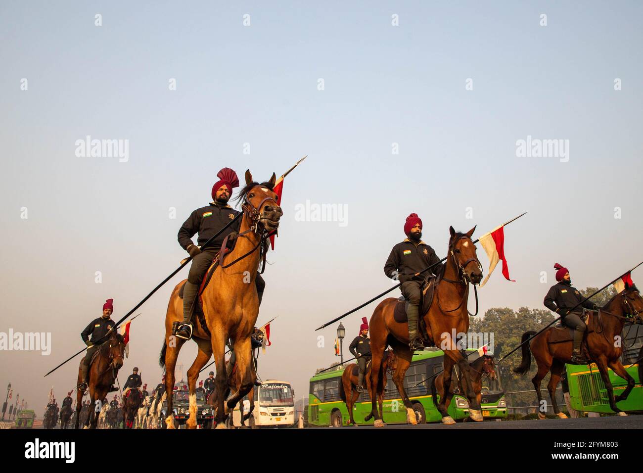 indian armed force practicing on horse during their rehearsals for indian republic day in delhi. Stock Photo