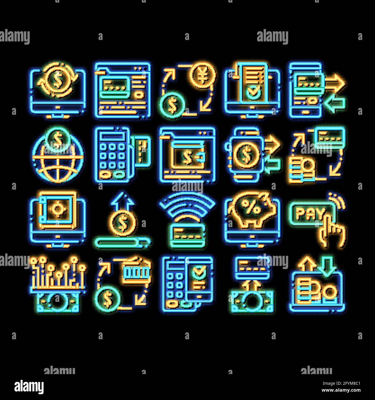 OnTransactions Vector neon glow icon illustration Stock Vector