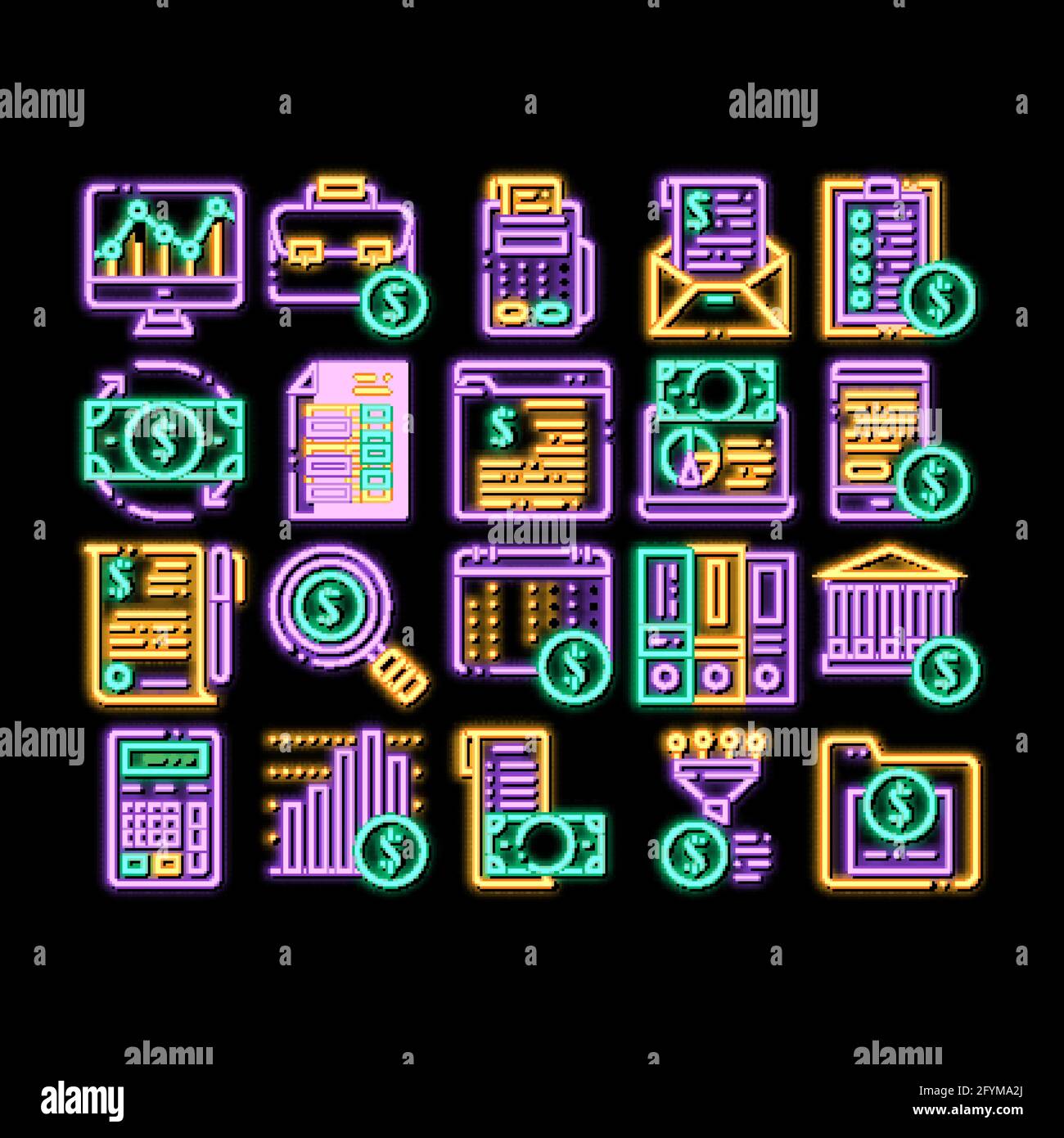 Financial Accounting neon glow icon illustration Stock Vector