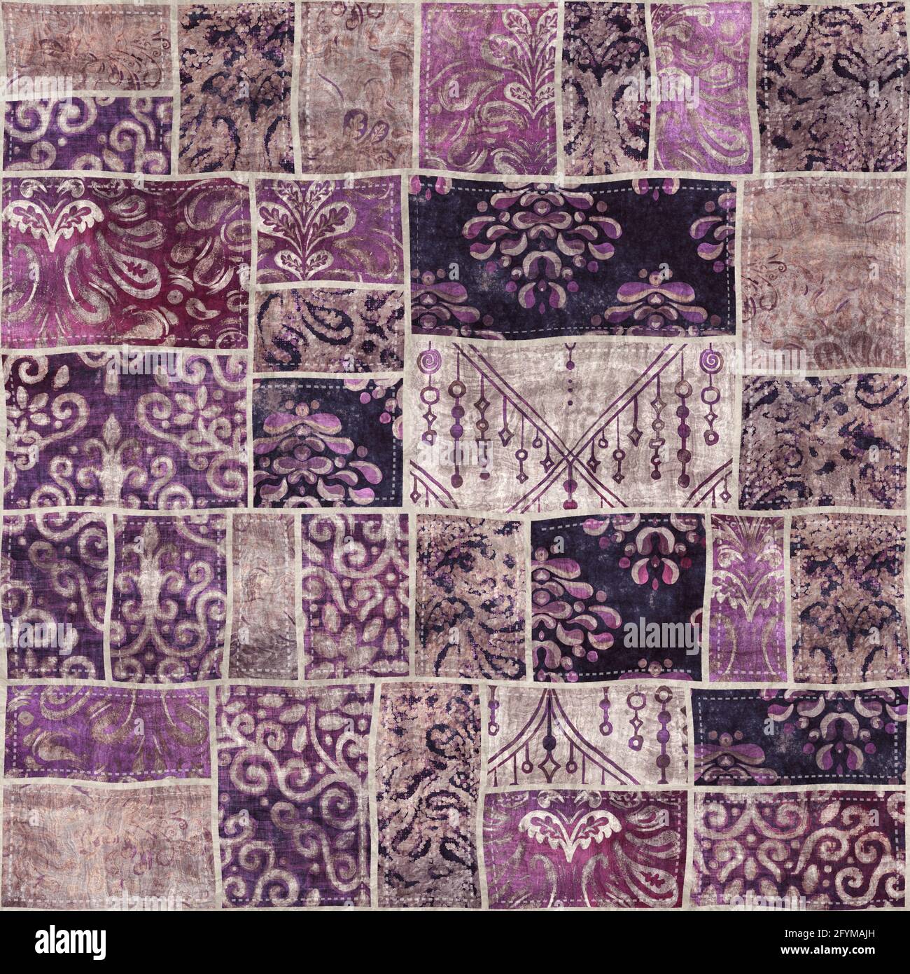 Seamless patchwork collage mix quilt pattern print Stock Photo - Alamy