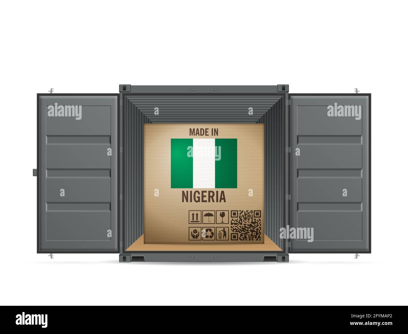 Cardboard box Nigeria in cargo container on a white background. Vector ...