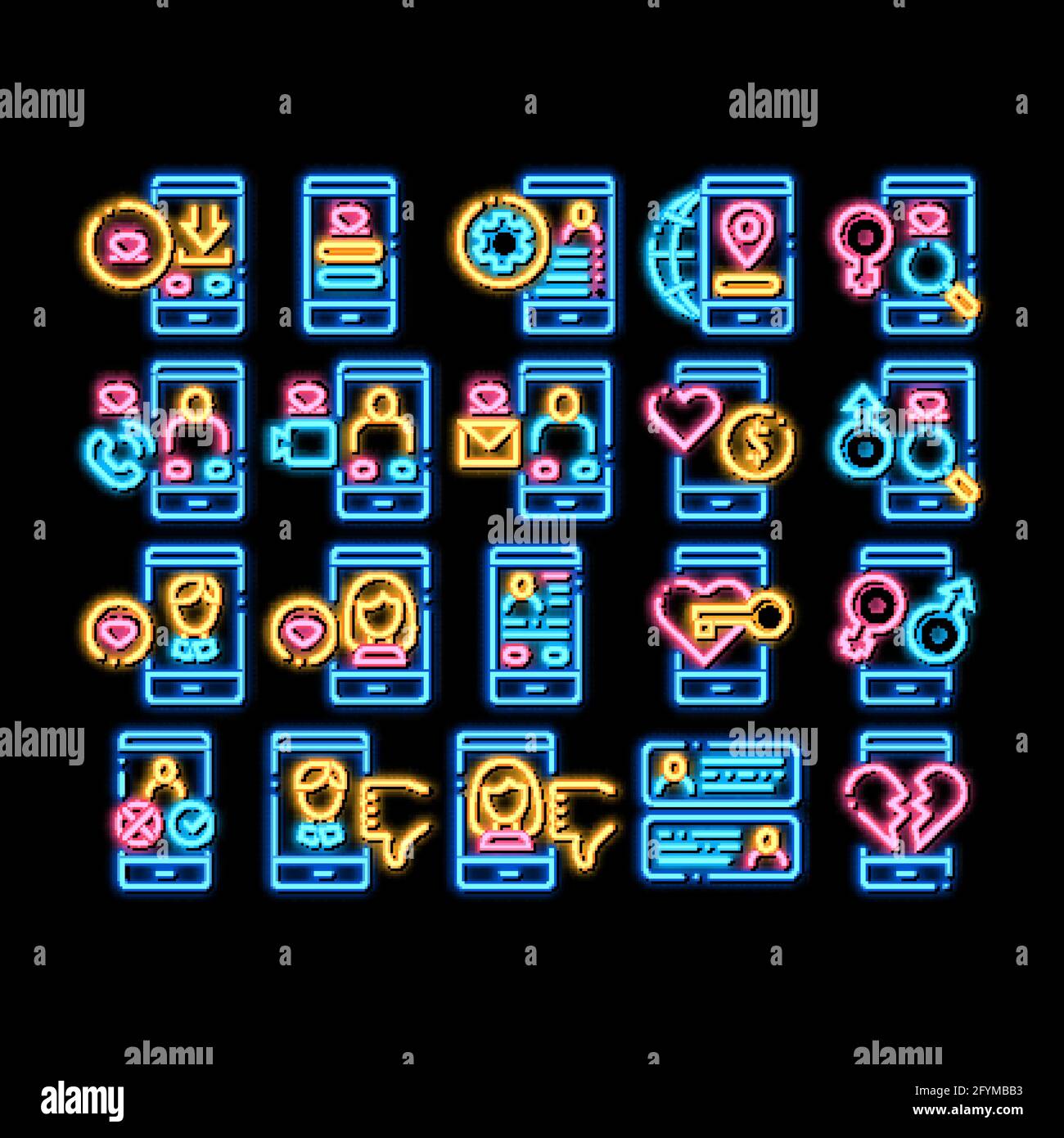 Dating App neon glow icon illustration Stock Vector