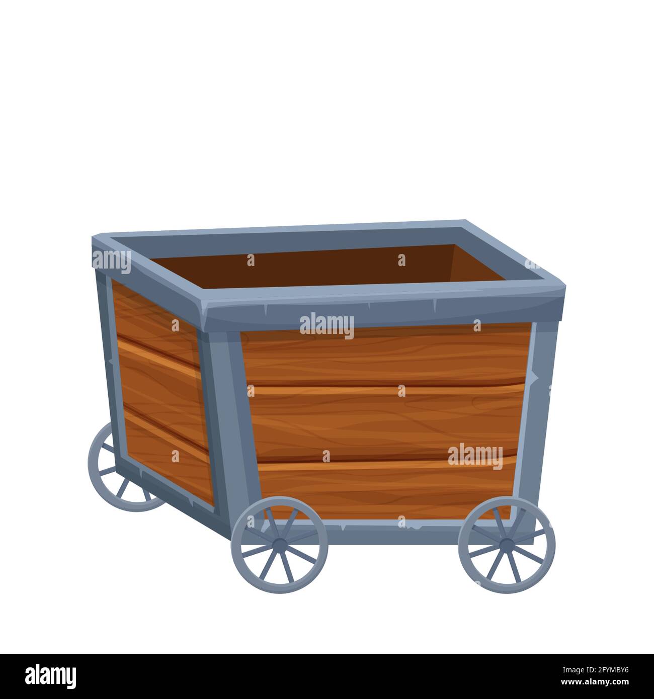 Mine trolley, cart vector illustration isolated on white background in cartoon style. Retro, underground transportation. Ui game asset. Vector illustration Stock Vector