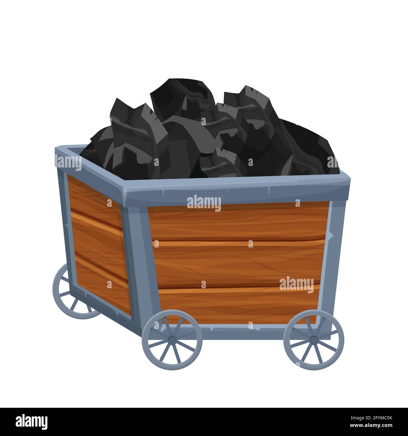 Mine trolley, cart with coal vector illustration isolated on white  background in cartoon style. Retro, underground transportation. Ui game  asset. Vector illustration Stock Vector Image & Art - Alamy