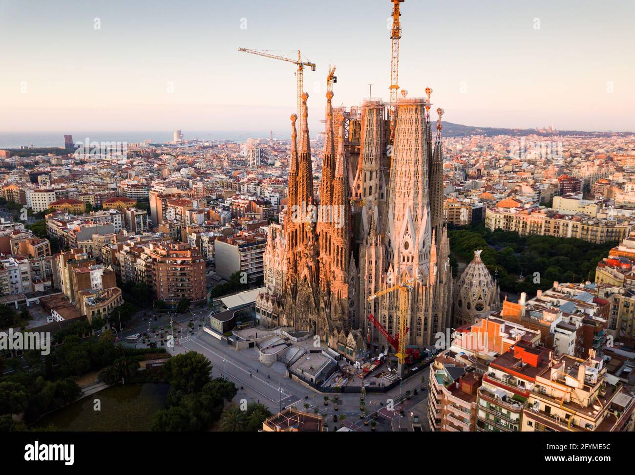 Panoramic view from drone of Cathedral of La Sagrada Familia in Barcelona  at morning, Spain Stock Photo - Alamy