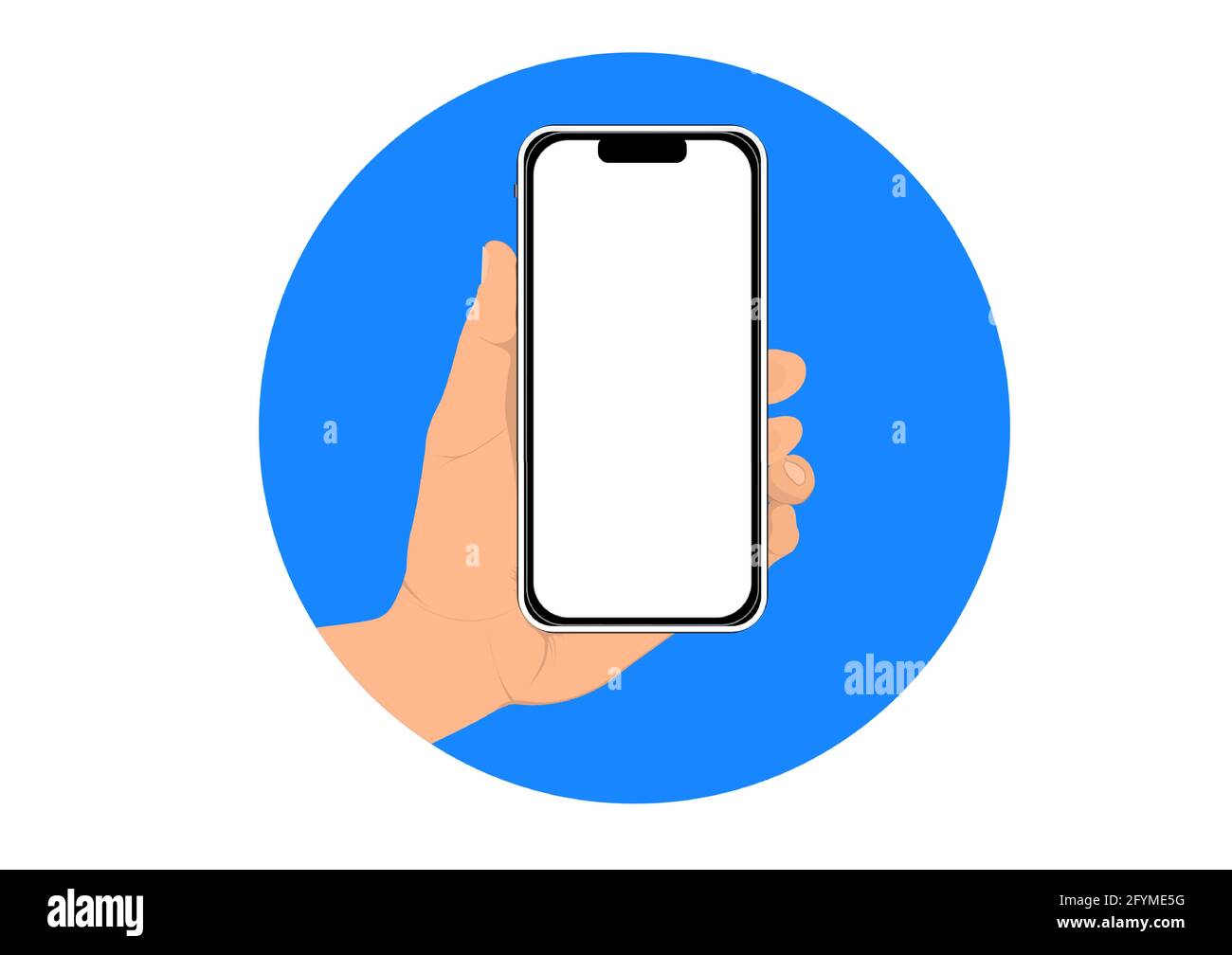 image graphics hand hold smartphone in circle blue isolated white ...