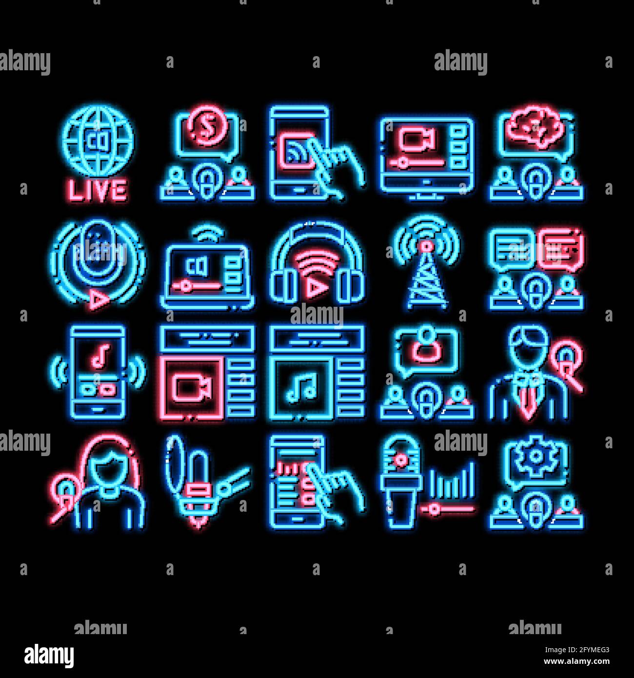 Podcast And Radio neon glow icon illustration Stock Vector Image & Art ...