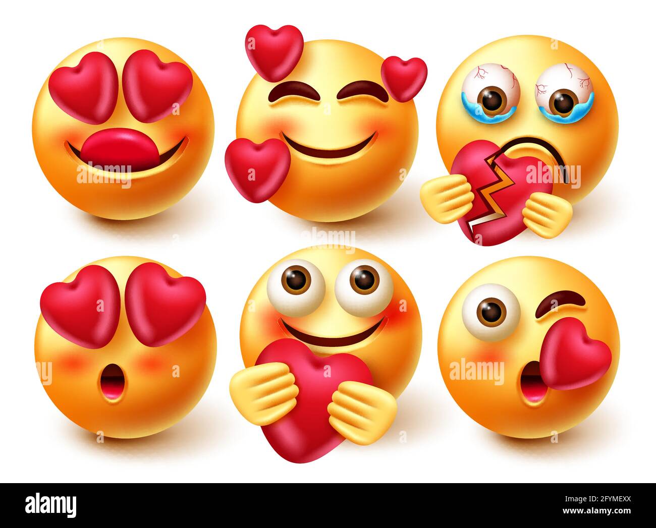 Smileys in love emoji vector set. Emoji 3d character in love and ...