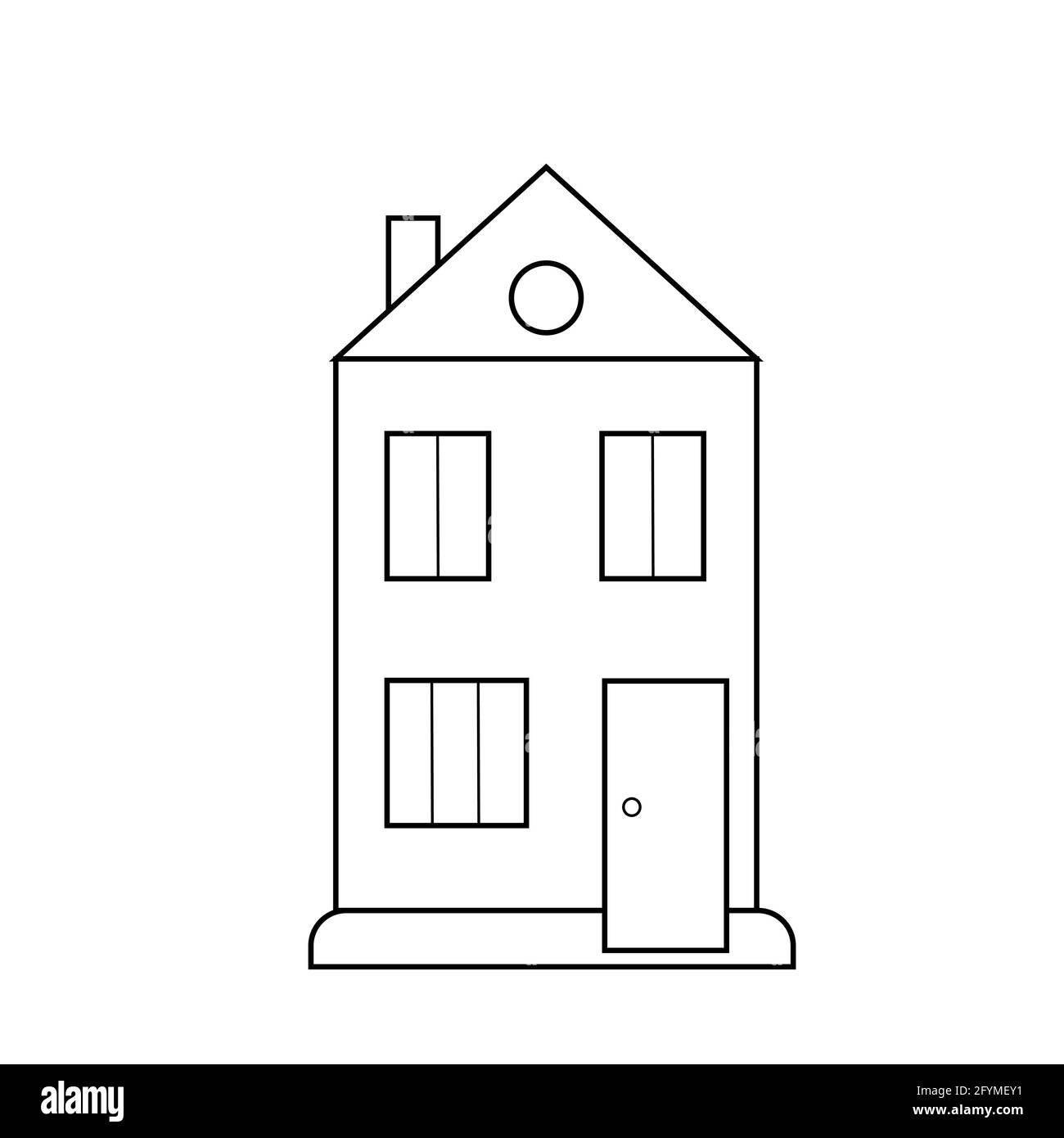 Simple outline black and white house icon vector illustration, residential building icon, sweet cozy home concept Stock Vector