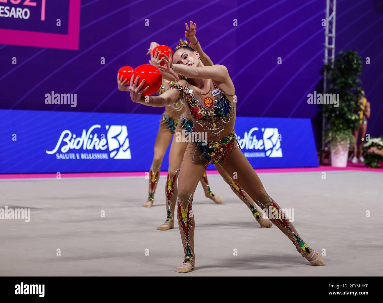 Russian group team during the Rhythmic Gymnastics FIG World Cup 2021 Pesaro  at Vitrifrigo Arena, Pesaro, Italy on May 28 / LM Stock Photo - Alamy