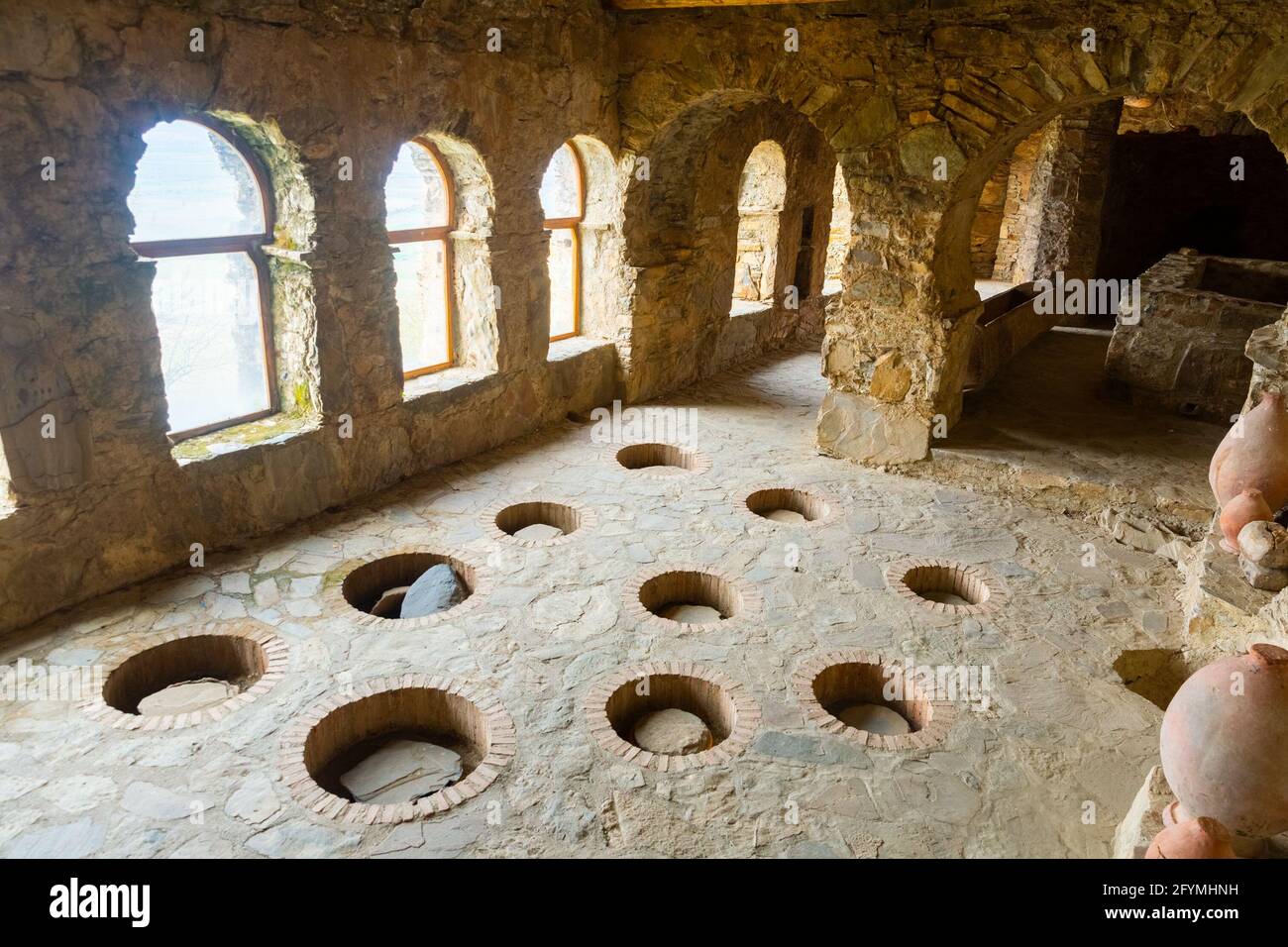 Interior of ancient wine cellar in palace on territory of