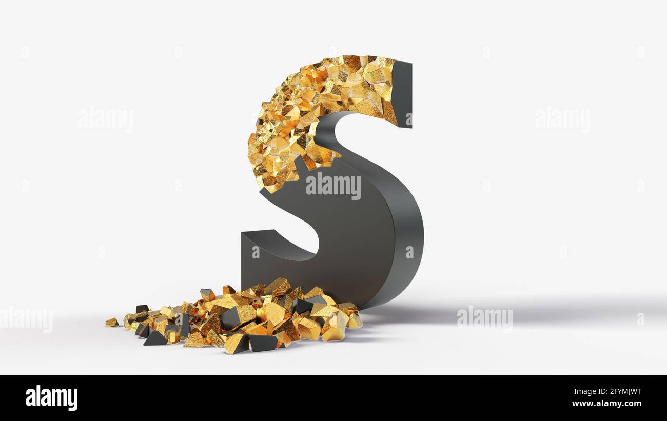 damaged black letter s reveals gold inside 3d illustration suitable for typewriting letter and alphabet themes stock photo alamy