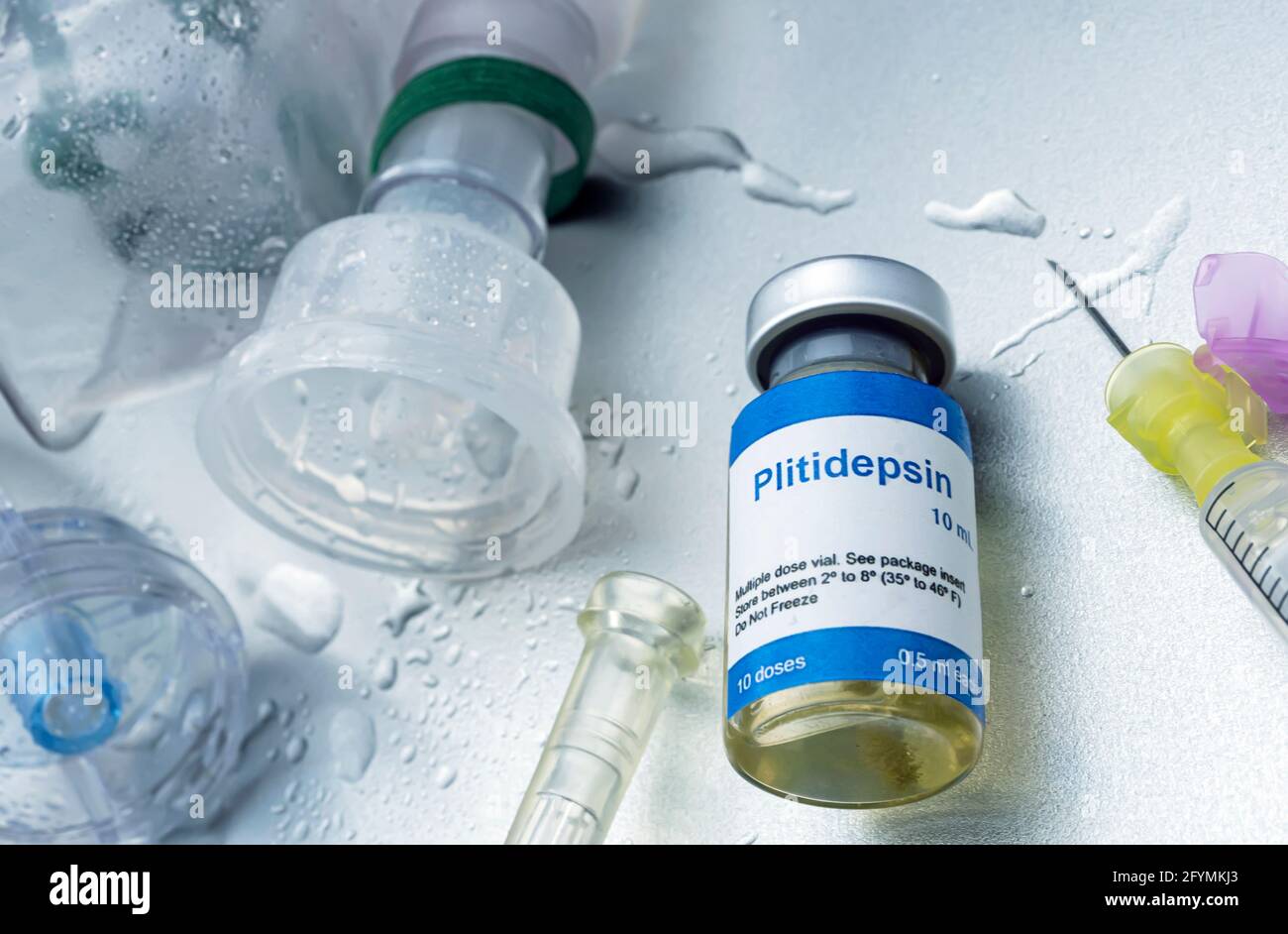 vial with antiviral chemical compound plitidepsin, This formulation has a much more potent antiviral efficacy against SARS-CoV-2 than the only antivir Stock Photo