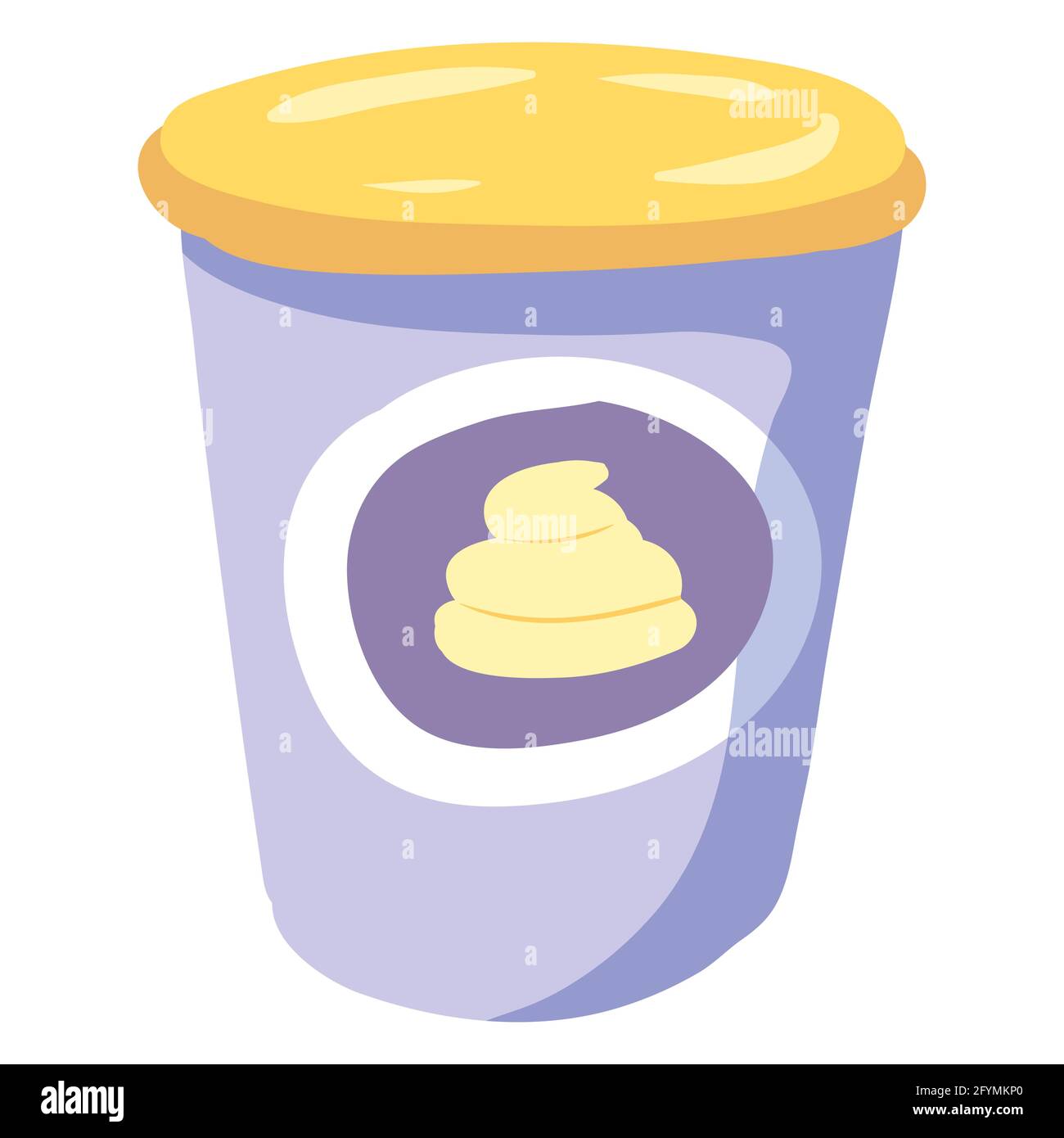 Sour Cream Sauce, healthy milk food nutrition organic product, plastic package pot cup. Vector hand cartoon draw flat trendy style white background Stock Vector