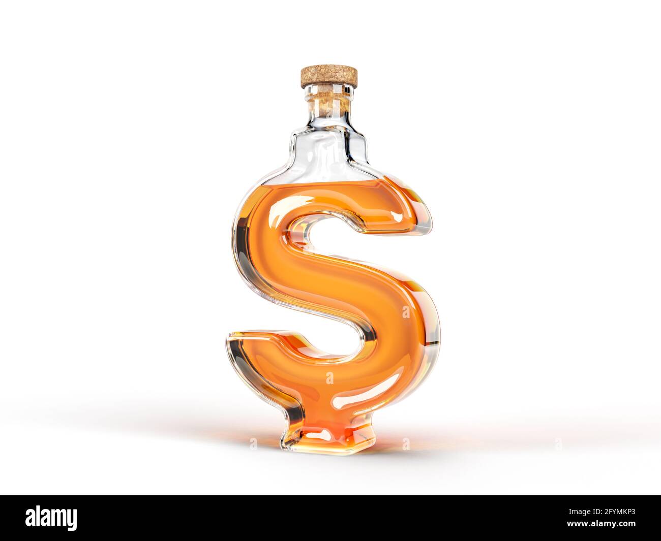 dollar shaped bottle with whisky inside. 3d illustration, suitable for