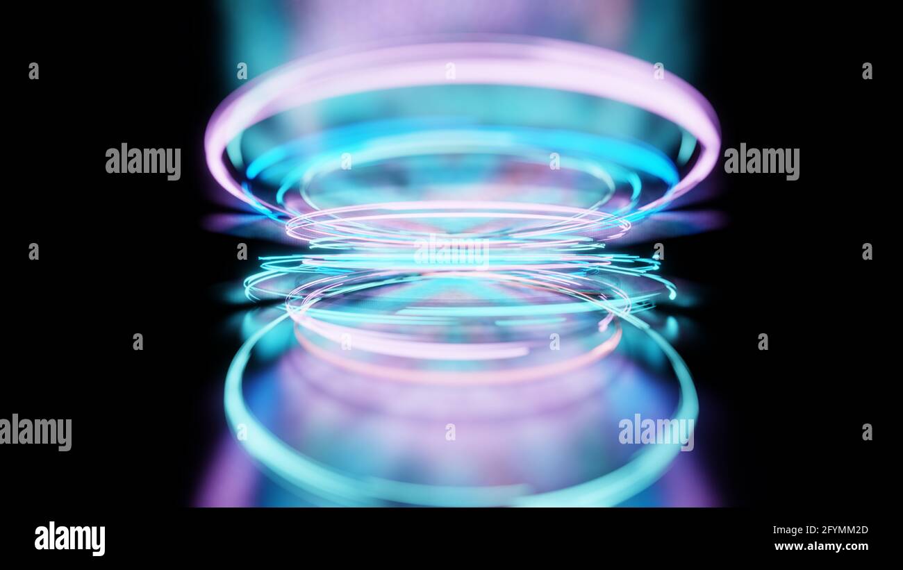 3d render, glowing lines, reflection, abstract background Stock Photo ...