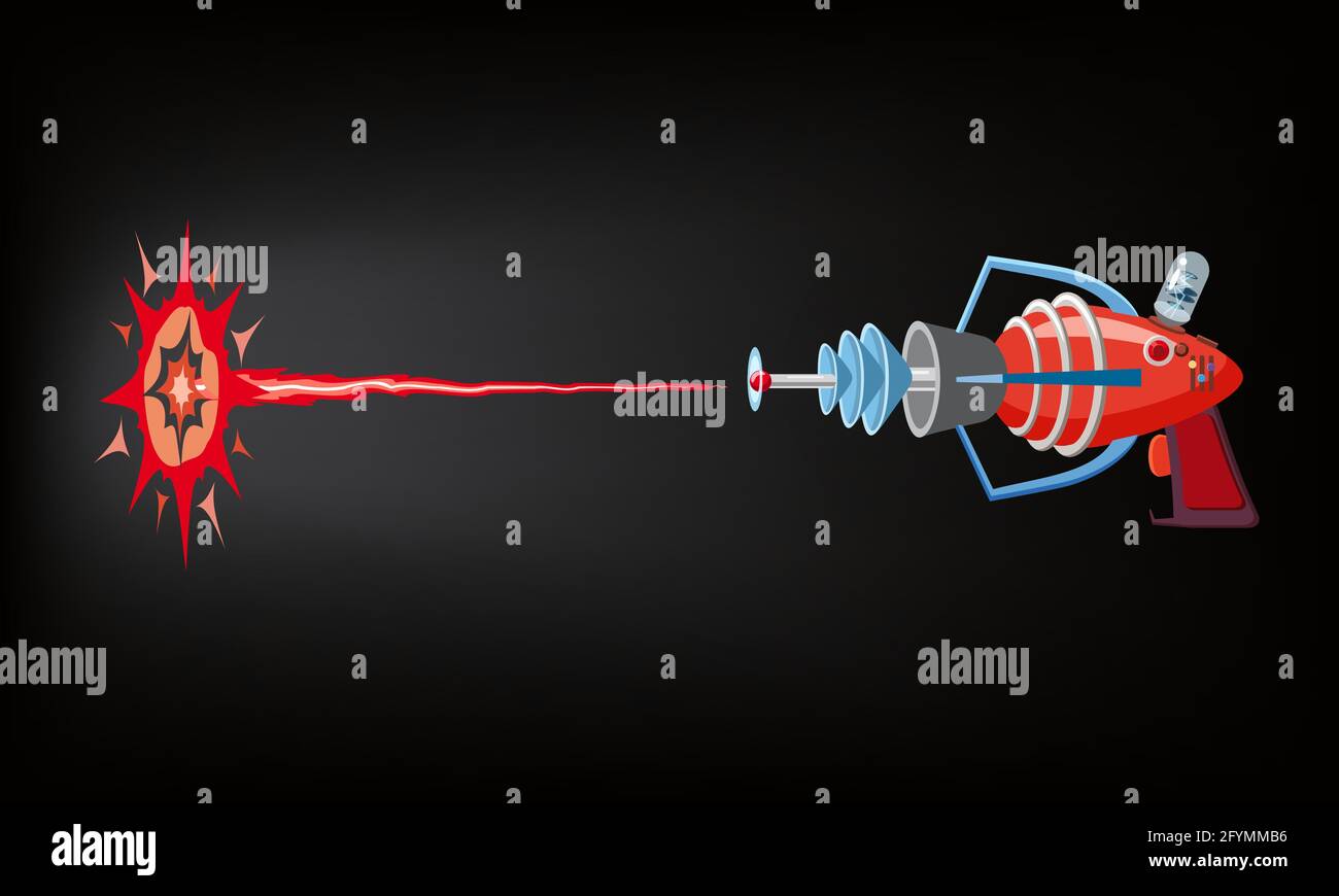 Blaster, laser, gan game, shot ray and flash, vector illustration