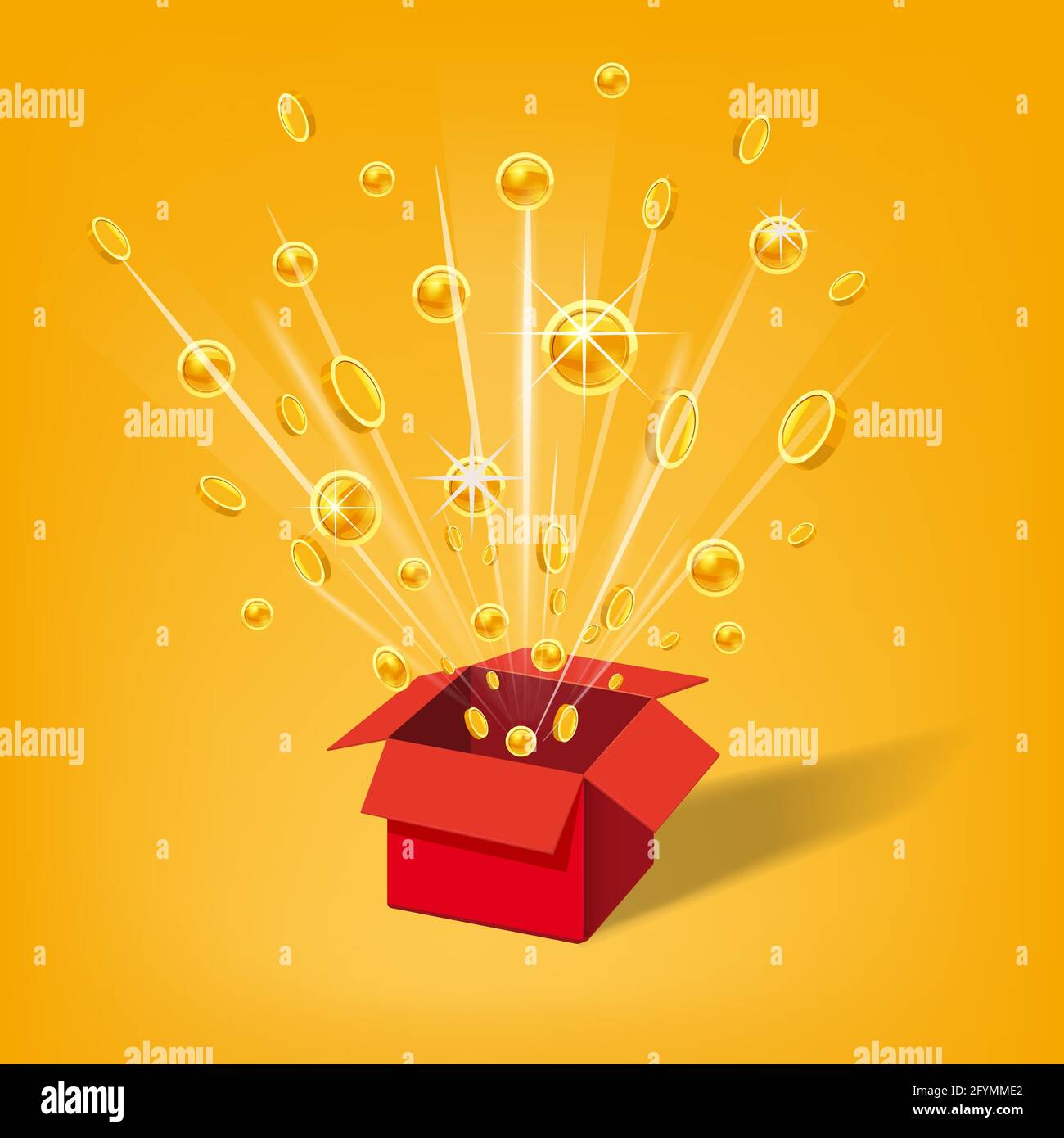Open Red Gift Box and Coins. Christmas and other Holidays, Present, Win ...