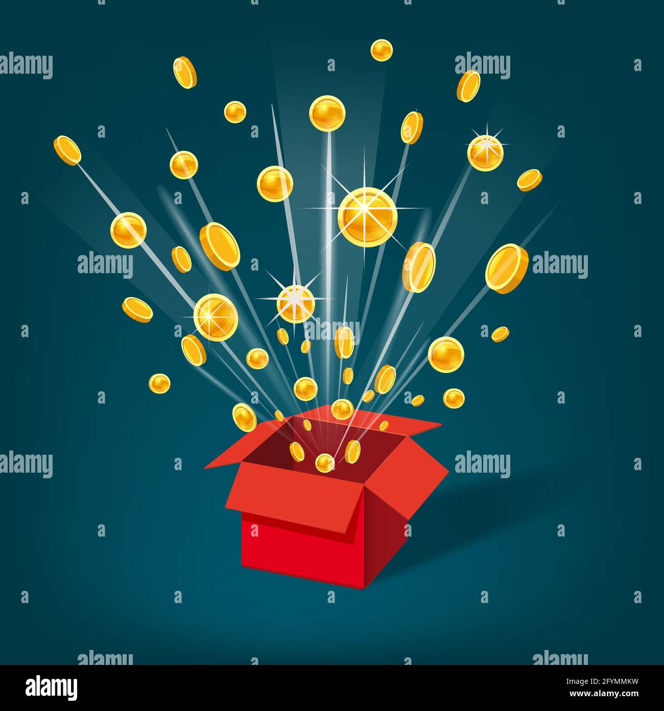 Open Red Gift Box and Coins. Christmas and other Holidays, Present, Win ...