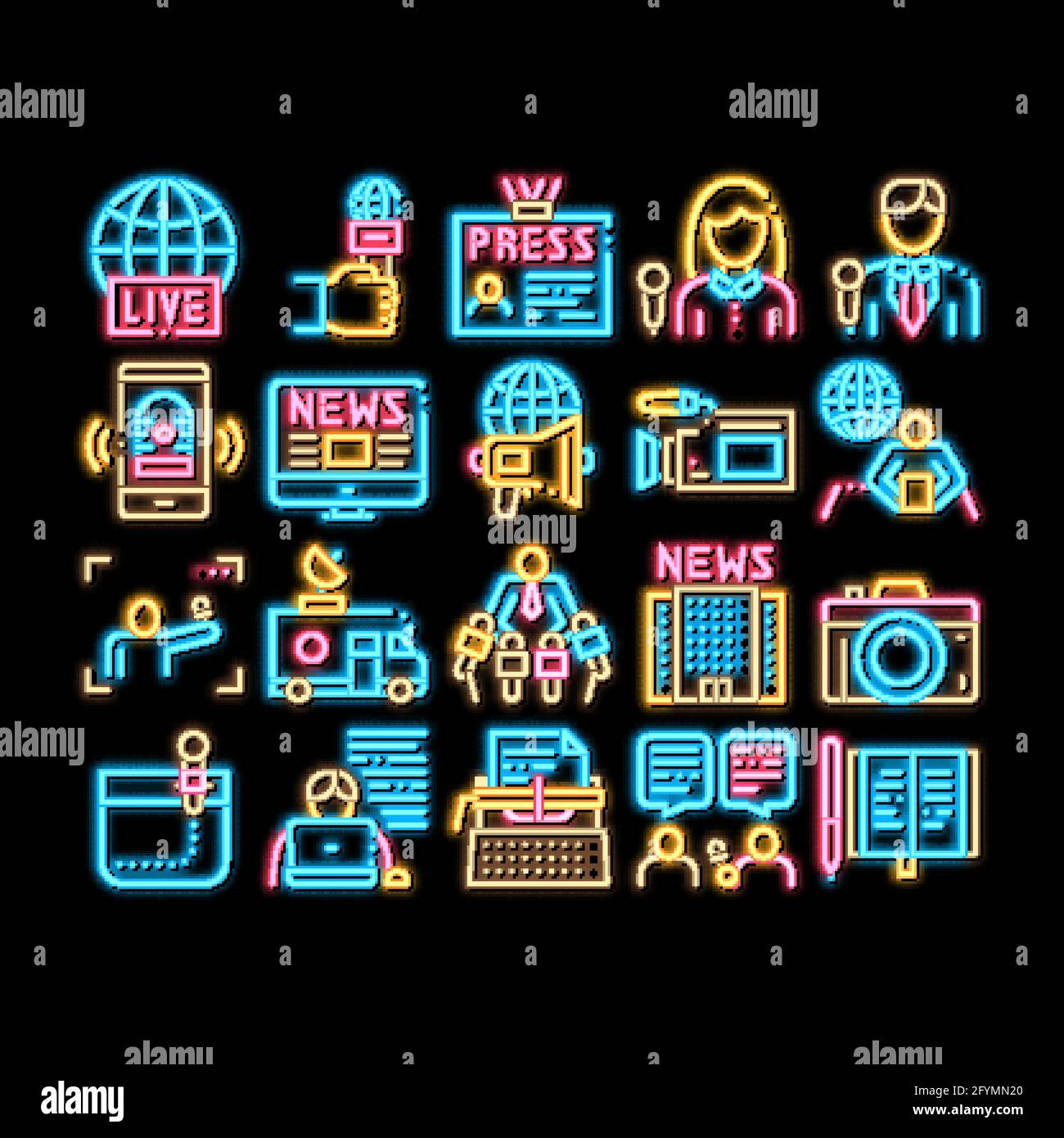 Journalist Reporter neon glow icon illustration Stock Vector Image ...