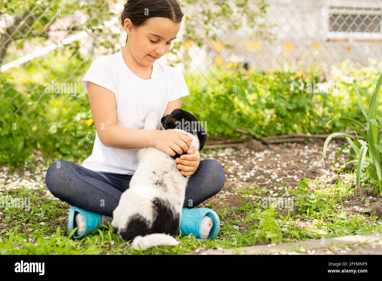 Portrait of little girl having good time in summer environment Stock ...