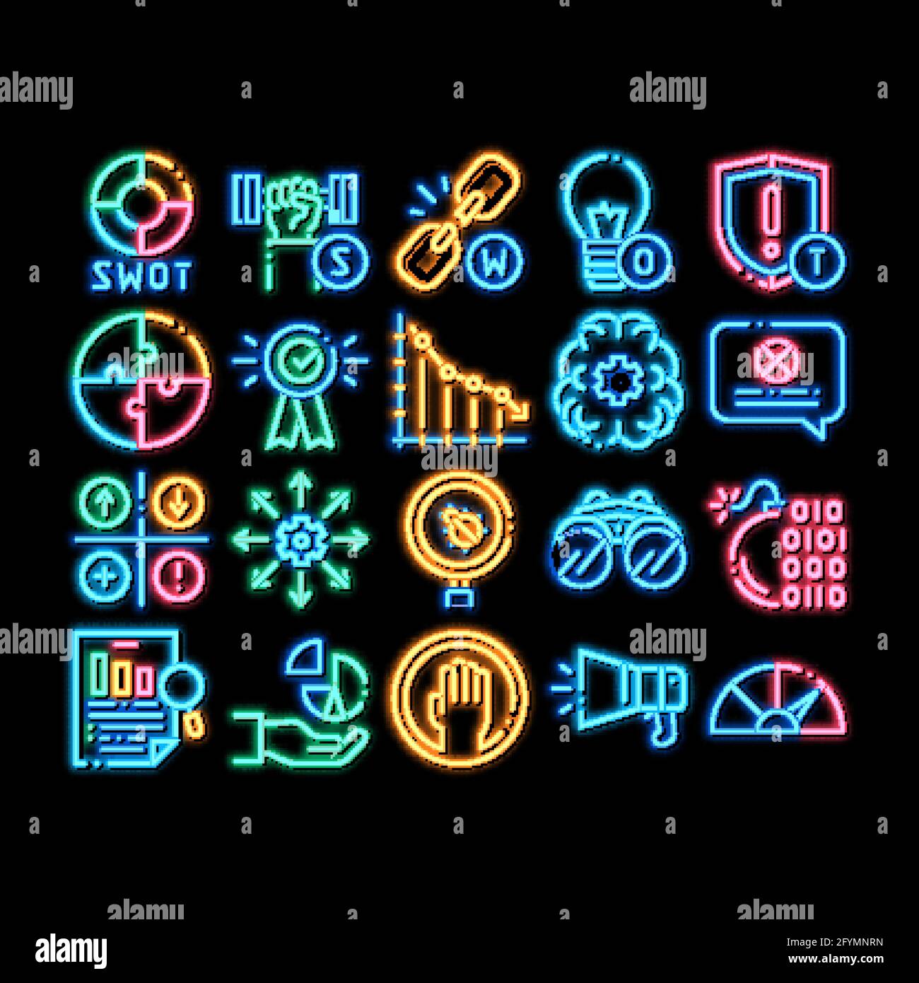 Swot Analysis Strategy neon glow icon illustration Stock Vector