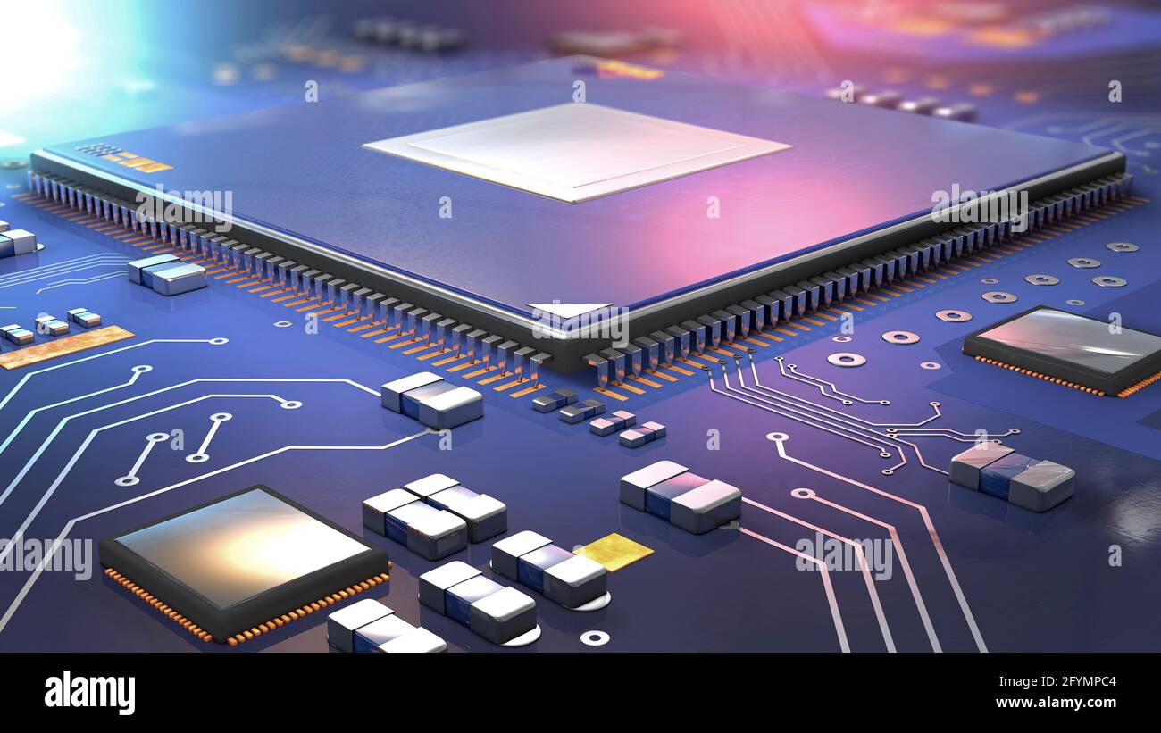 Semiconductor processor on circuit board, illustration Stock Photo Alamy