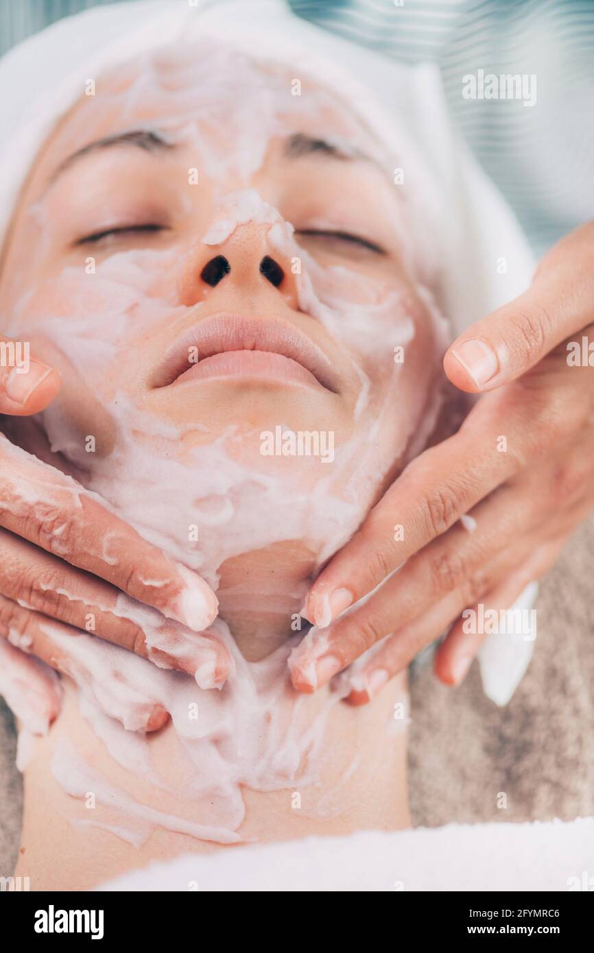Face calming mask Stock Photo