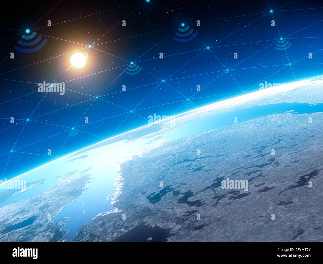 Global satellite communications, illustration Stock Photo