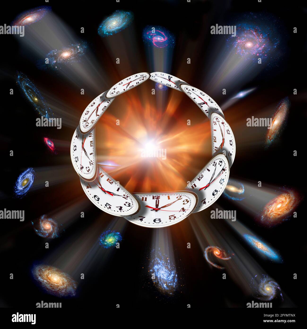 Big bang and circular time, conceptual illustration Stock Photo