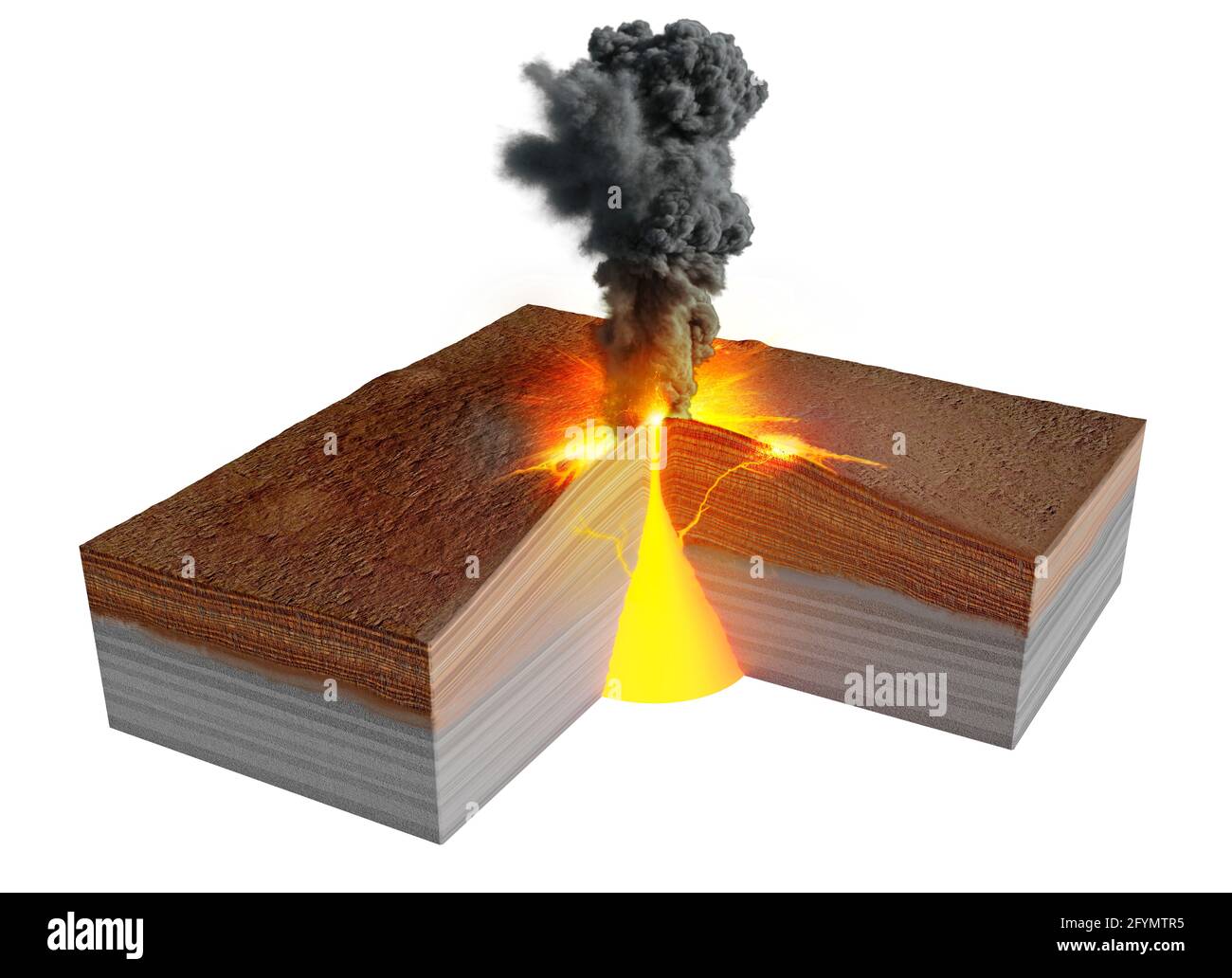 Shield volcano erupting, illustration Stock Photo