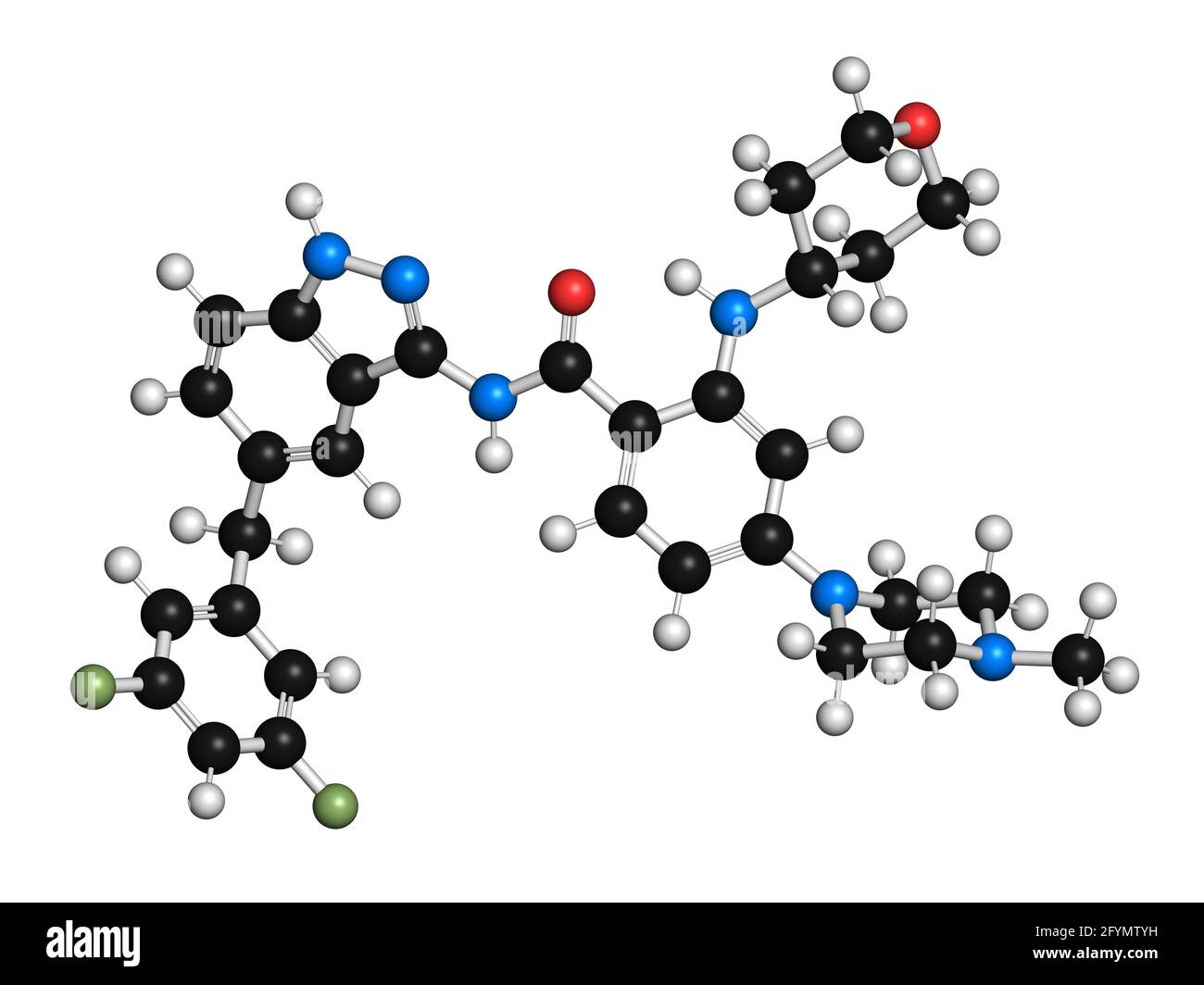 Entrectinib cancer drug molecule, illustration Stock Photo