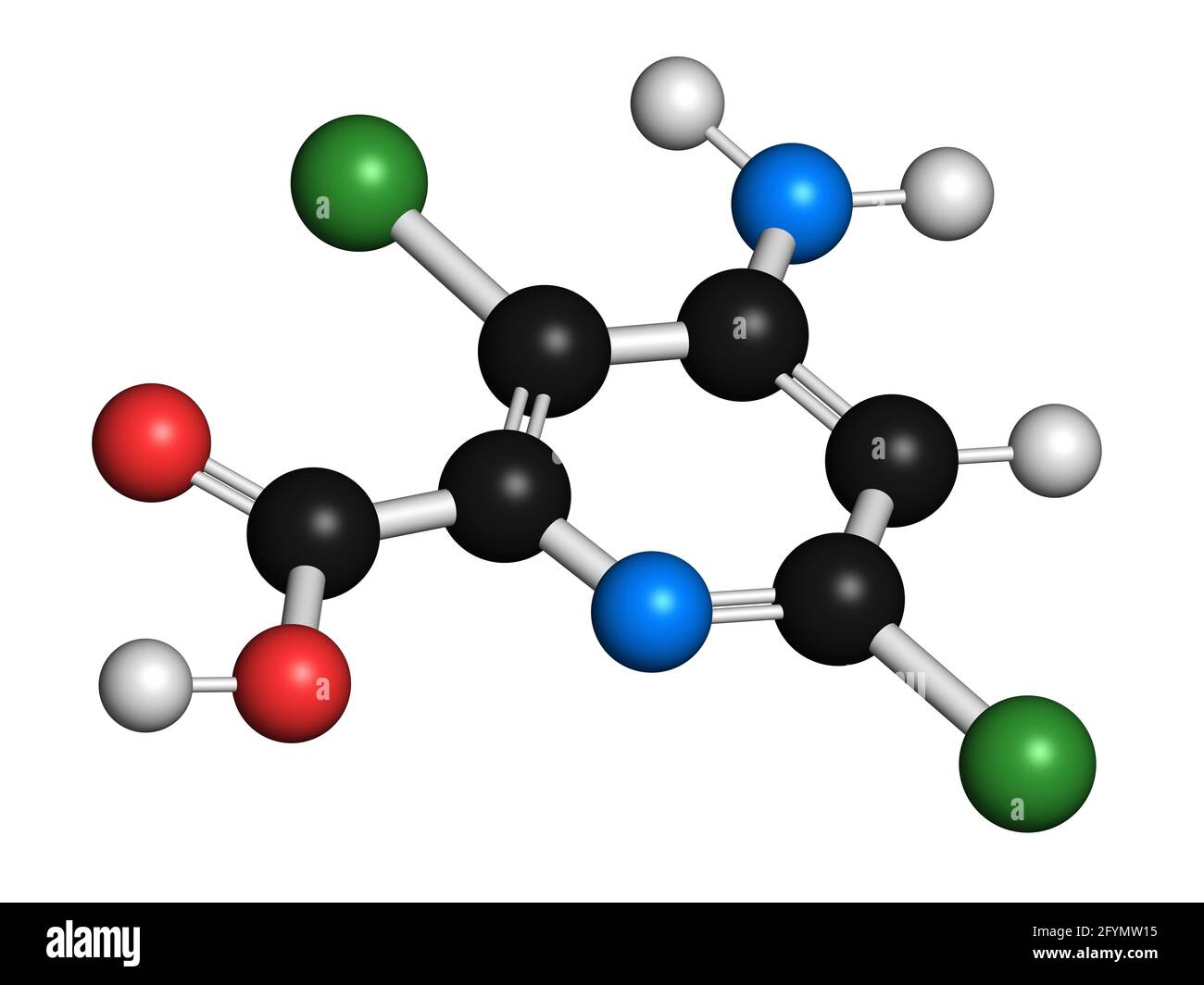 Aminopyralid herbicide molecule, illustration Stock Photo