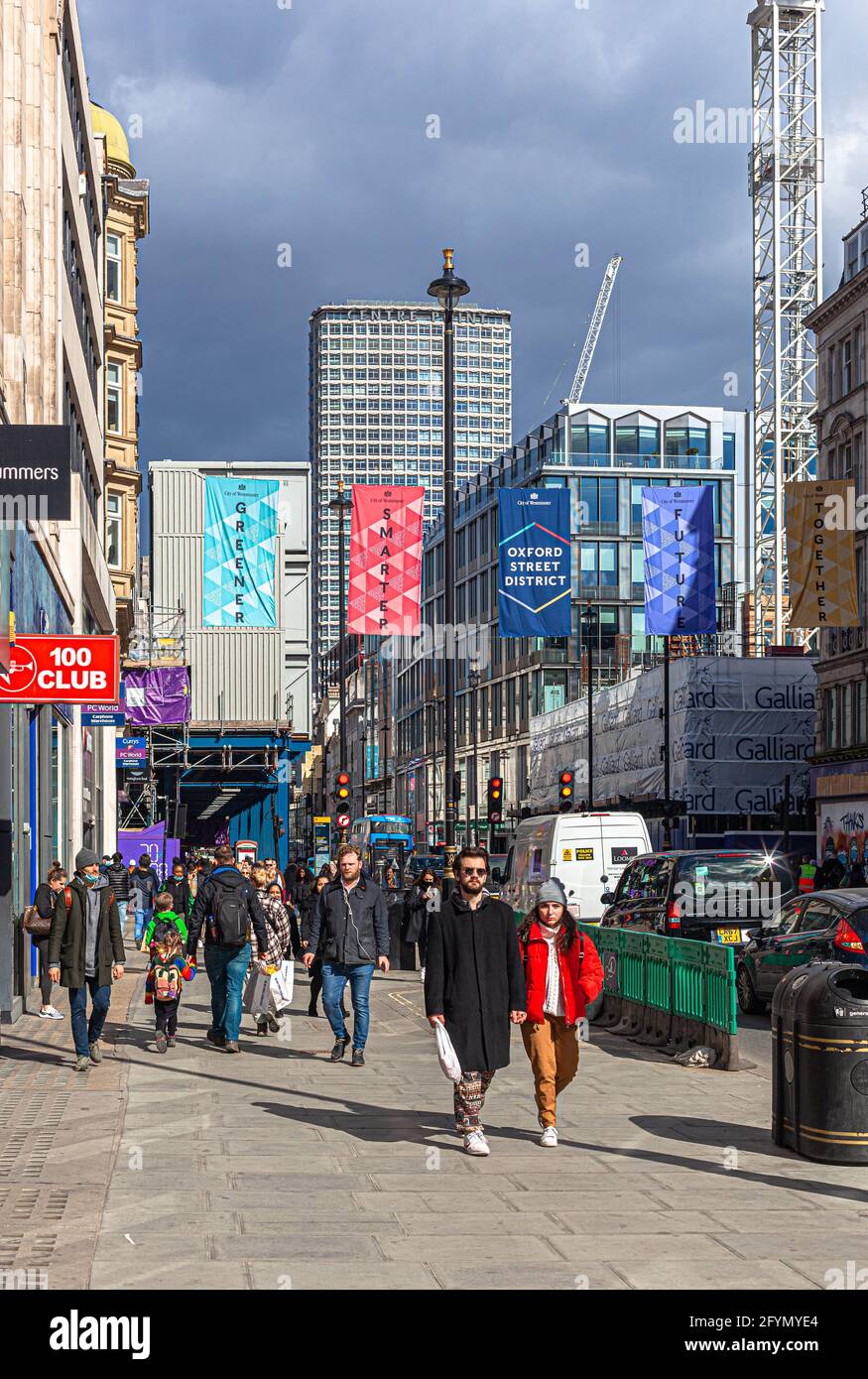 Sunny winter afternoon on Oxford street, Central London, England, UK. Stock Photo