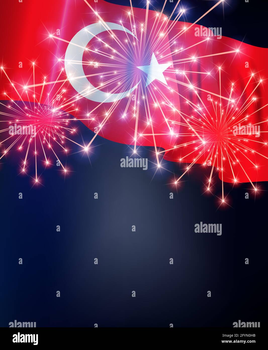 flag of Turkey on the background of the holiday, victory, fireworks