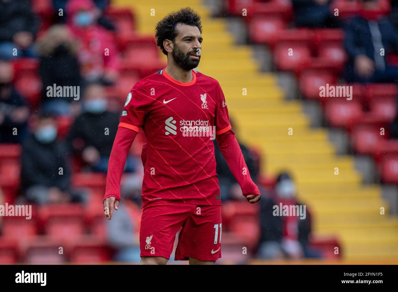 LIVERPOOL, ENGLAND - MAY 23: Mohamed Salah of Liverpool during Premier League match between Liverpool and Crystal Palace at Anfield on May 23, 2021 Stock Photo