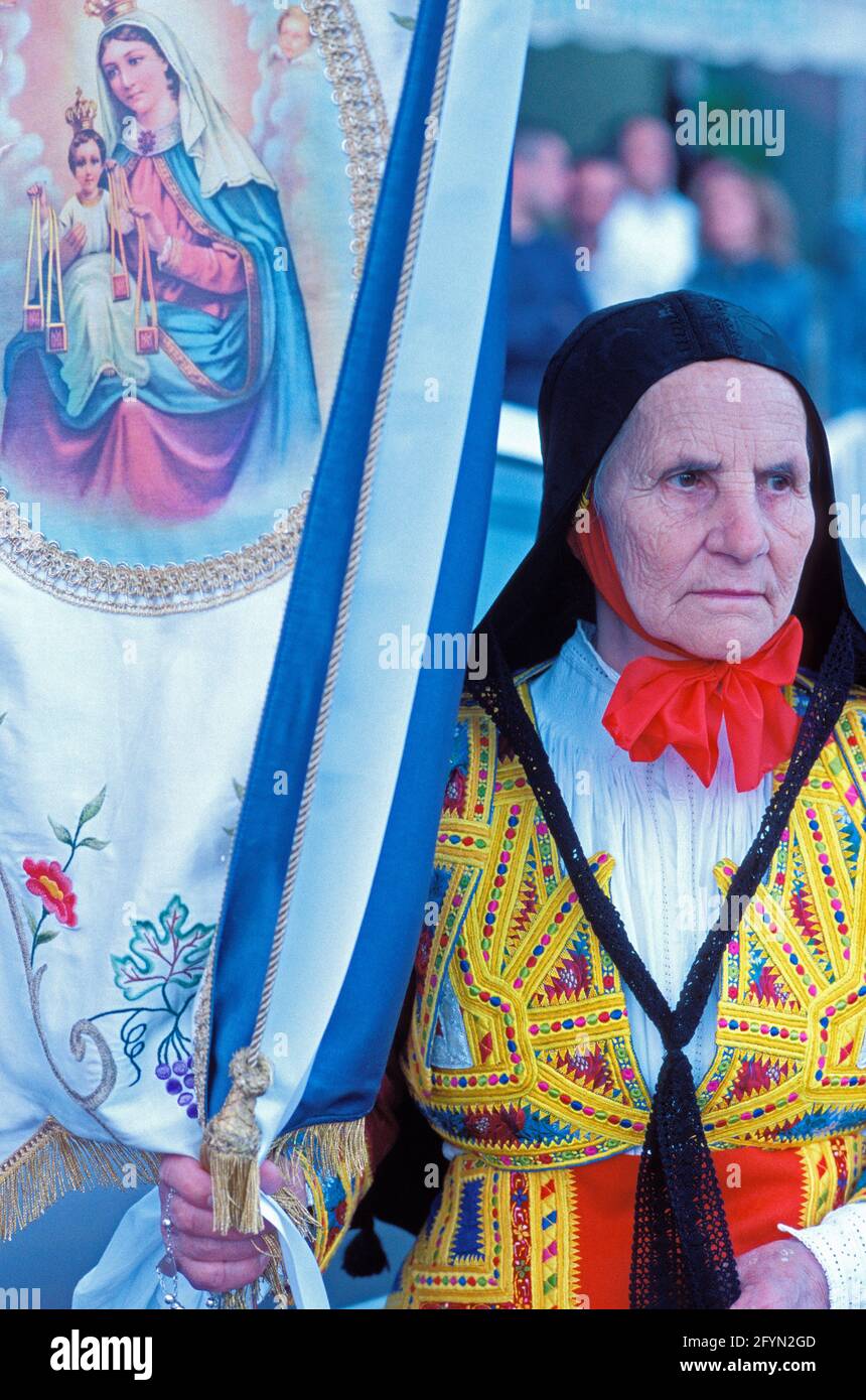 Desulo Italy, Sardinia, village of Desulo, procession of Corpus Domini Stock ...